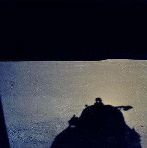 Shadow of the Eagle lander on the Moon, July 20, 1969