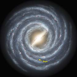 illustration of spiral arms in the Milky Way, courtesy NASA/JPL-Caltech/R. Hurt
