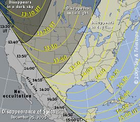 map of where you can see the Moon pass in front of the bright star Spica