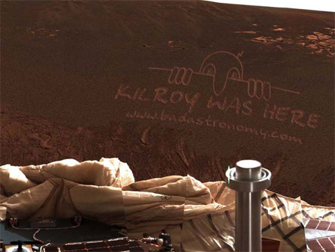 Bad Astro wallpaper showing the Mars rover with the words 'Kilroy was here'