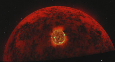 image of red supergiant coming up behind the Sun