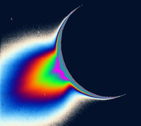 false color image of plume on Saturn's moon Enceladus