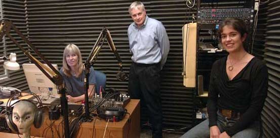image of the Are We Alone staff: Barbara Vance, Seth Shostak, and Molly Bentley. That's me with the headphones