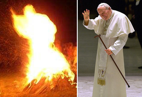 Image of the flame and the Pope, separated at birth