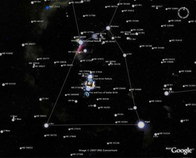 image of Orion  using Google Sky