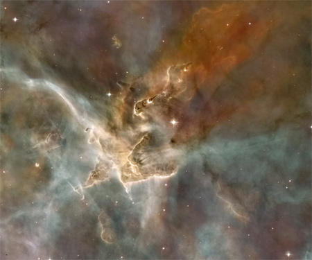 close up on a chaotic star birth region