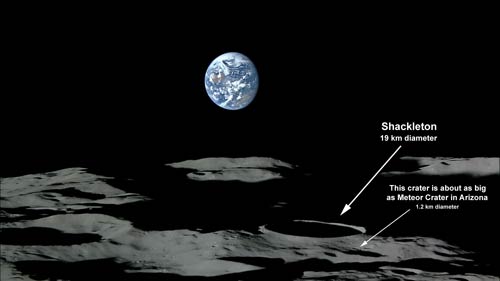 Kaguya picture of the Moon and Earth, with craters labeled
