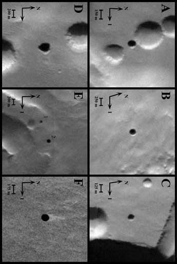 images of six martian caves