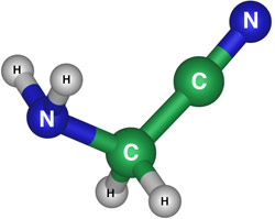 Illustration of the molecule amino acetonitrile (NH2CH2CN), a close relative of an amino acid