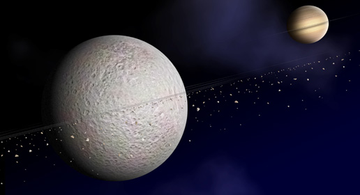 Artist drawing of Rhea showing it's think ring