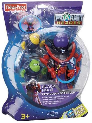Picture of the Fisher Price black hole Professor Darkness doll