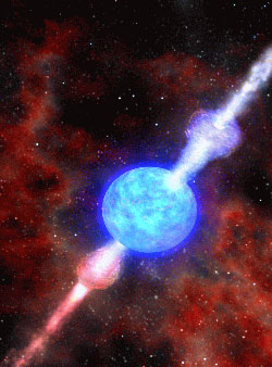 Artist Dana Berry's drawing of a gamma ray burst going off