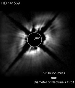 Hubble image of HD 141569, a star with a gapped disk