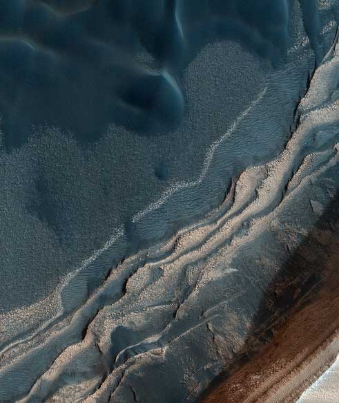 HiRISE picture of dunes and scarp on Mars