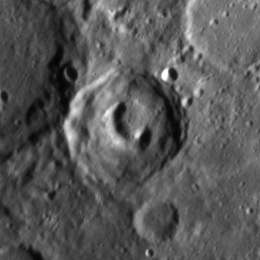 picture of a crater on Mercury with a giant C in the middle