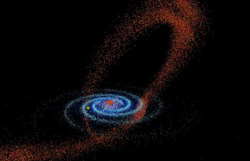 Illustration of the Milky Way tearing apart the Sagittarius Dwarf galaxy