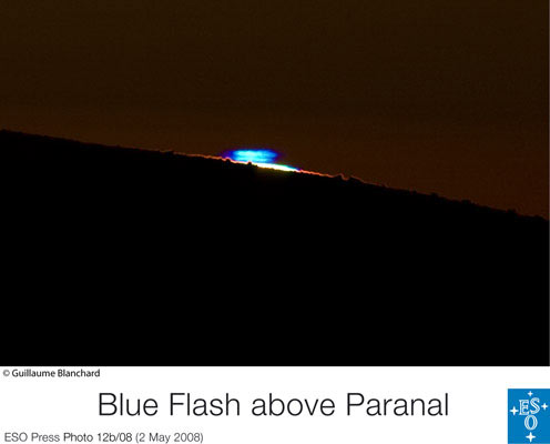 The setting Sun emitting a blue flash