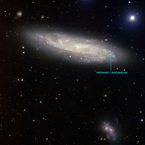 Gemini telescope image of NGC 2770 and supernova 2008D